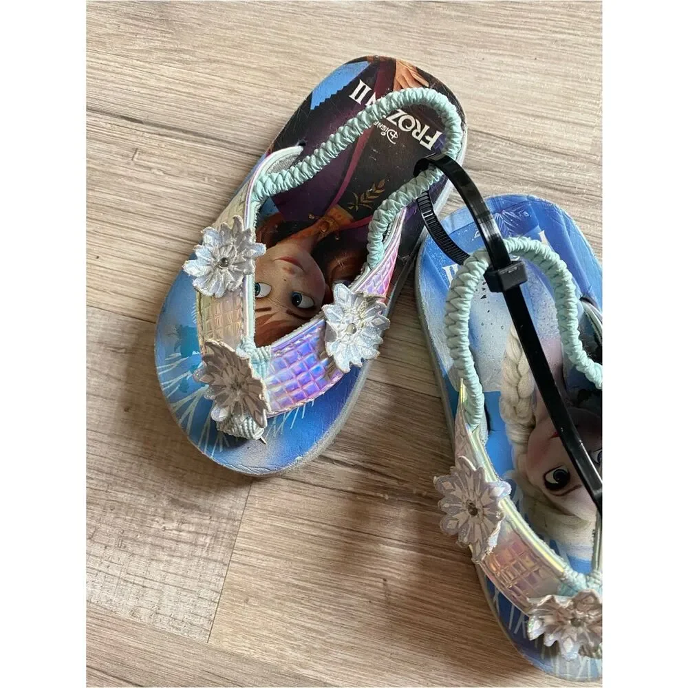Disneys Kids' Blue Frozen Sandals with Silver Flower Accents